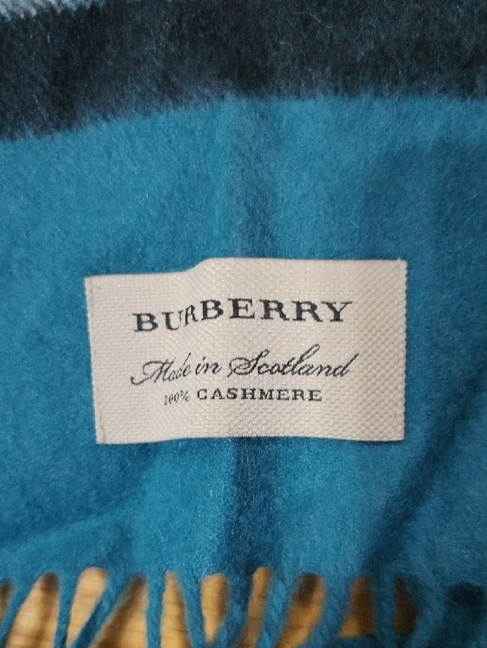 Burberry Teal and Black Cashmere Scarf with Fringe - Picture 2 of 3